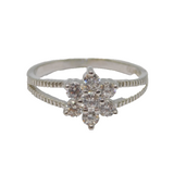 Sterling Silver CZ Flower Cluster Split Band Ring Vintage c1990 Size P