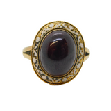 Georgian 9ct Gold, White Enamel & Garnet Mourning Ring Antique c1820s