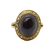 Georgian 9ct Gold, White Enamel & Garnet Mourning Ring Antique c1820s