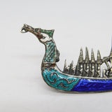 Siam Sterling Silver Colourful Enamel Dragon Boat Brooch Antique c1930