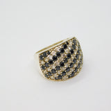 Sterling Silver Black & White CZ Graduating Wide Band Ring Modern c1990 Size N