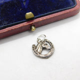Sterling Silver Good Luck Horseshoe with Horse Charm Pendant Vintage c1970