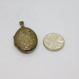 Sterling Silver Floral Pattern Oval Double Locket Charm Pendant Vintage 1980