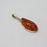 Sterling Silver Baltic Amber Peardrop Charm Pendant Vintage c1970s