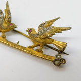 19th Century Silver Gilt, Pearl & Garnet Swallow Brooch Antique c1880s