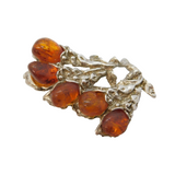 Sterling Silver & Baltic Amber Naturalistic Dress Brooch Vintage c1970