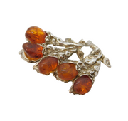 Sterling Silver & Baltic Amber Naturalistic Dress Brooch Vintage c1970