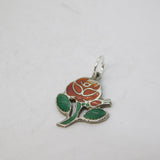 Sterling Silver Enamel English Rose Flower Charm Pendant Vintage c1970