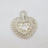 Sterling Silver Heart & Star Of David Patterned Charm Pendant Vintage c1970