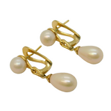 Sterling Silver Gilt Cultured Pearl Set Drop Earrings Vintage c1990s