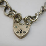 Sterling Silver Curb Link Charm Bracelet & Heart Lock Clasp Vintage Birmingham