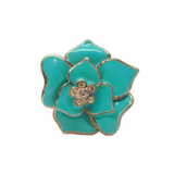 Sterling Silver Turquoise Enamel & CZ Flower Cocktail Ring Vintage c2000 Size P