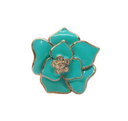 Sterling Silver Turquoise Enamel & CZ Flower Cocktail Ring Vintage c2000 Size P