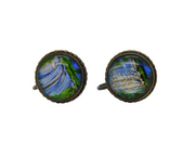 Pair of Sterling Silver Morpho Wing Screwback Earrings Antique c1930 T L Mott