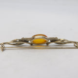 Sterling Silver Leaf Form Cabochon Cut Amber Brooch Pin Vintage c1970