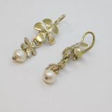 Pair of Sterling Silver Freshwater Pearl Floral Dangly Earrings Modern c1990