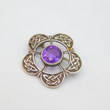 Victorian Sterling Silver Amethyst Celtic Pattern Brooch Pin Antique c1900