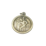 Sterling Silver Patterned St Christopher Travel Charm Pendant Vintage c1970s