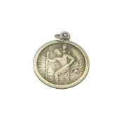 Sterling Silver Patterned St Christopher Travel Charm Pendant Vintage c1970s