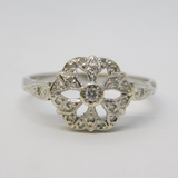 9ct White Gold Diamond Set Floral Dress Ring Vintage c1980 Birmingham