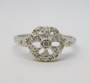 9ct White Gold Diamond Set Floral Dress Ring Vintage c1980 Birmingham