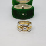 Sterling Silver & Gilt Crystal Set Triple Stacking Ring Vintage c1970 Size N