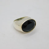 Sterling Silver Faceted Dark Garnet Signet Dress Ring Vintage c1970 Size N 1/2