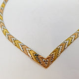 Italian Gold On Sterling Silver Tri-Colour Chevron Collar Necklace Modern c1990