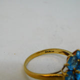 9ct Yellow Gold & Blue Topaz Floral Cluster Ring Vintage 1996 London