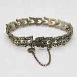 Sterling Silver Marcasite Art Deco Floral Pattern Bracelet Antique c1930