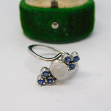 Sterling Silver, Moonstone & Sapphire Crossover Ring Vintage c1990