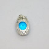 Sterling Silver Oval Cut Blue Topaz & White Topaz Drop Pendant Modern c1990s