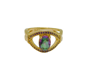 Gold On Sterling Silver Mystic Topaz & Amethyst Ring Modern c1990 Size L 1/2