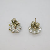 Pair of Sterling Silver Clear & Blue Crystal Flower Stud Earrings Modern c2000