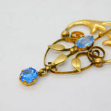 Edwardian 9ct Yellow Gold & Blue Paste Lavalier Pendant Antique c1910s