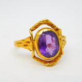 9ct Yellow Gold Textured Amethyst Set Dress Ring Vintage 1970 London
