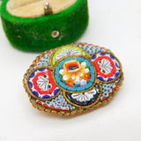 Italian Gilt Metal Floral Micro-Mosaic Brooch Pin Antique c1930 Art Deco