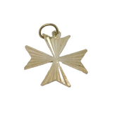 Sterling Silver Stripy Textured Maltese Cross Charm Pendant Vintage c1970s