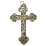 Sterling Silver Floral Pattern Cross Charm Pendant Vintage c1970s