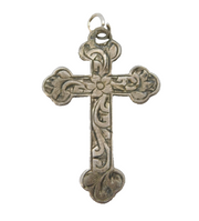 Sterling Silver Floral Pattern Cross Charm Pendant Vintage c1970s
