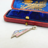 Sterling Silver Modernist Form Mother Of Pearl Drop Pendant Vintage c1970