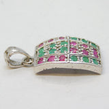 Sterling Silver, Natural Emerald & Ruby Drop Pendant Vintage c1990s