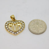 Gold On Sterling Silver CZ Set Open Heart "MUM" Charm Pendant Vintage c1970
