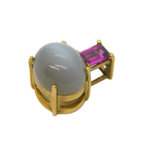 9ct Yellow Gold, Cats Eye & Emerald Cut Amethyst Drop Pendant Vintage