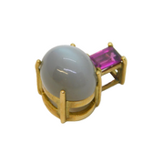 9ct Yellow Gold, Cats Eye & Emerald Cut Amethyst Drop Pendant Vintage