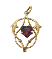 Victorian Rolled Gold Heart Cut Purple Paste Lavalier Pendant Antique c1890s