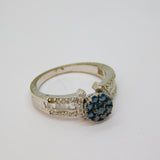 Sterling Silver Blue & White Diamond Dress Ring Vintage c1970 Size O