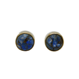 Pair of Sterling Silver Sodalite Mosaic Form Round Stud Earrings Modern c1990