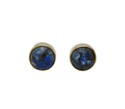 Pair of Sterling Silver Sodalite Mosaic Form Round Stud Earrings Modern c1990
