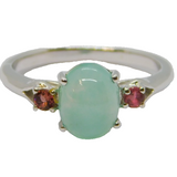 Sterling Silver Chalcedony Cabochon & Pink Topaz Ring Vintage c1970 Size N 1/2